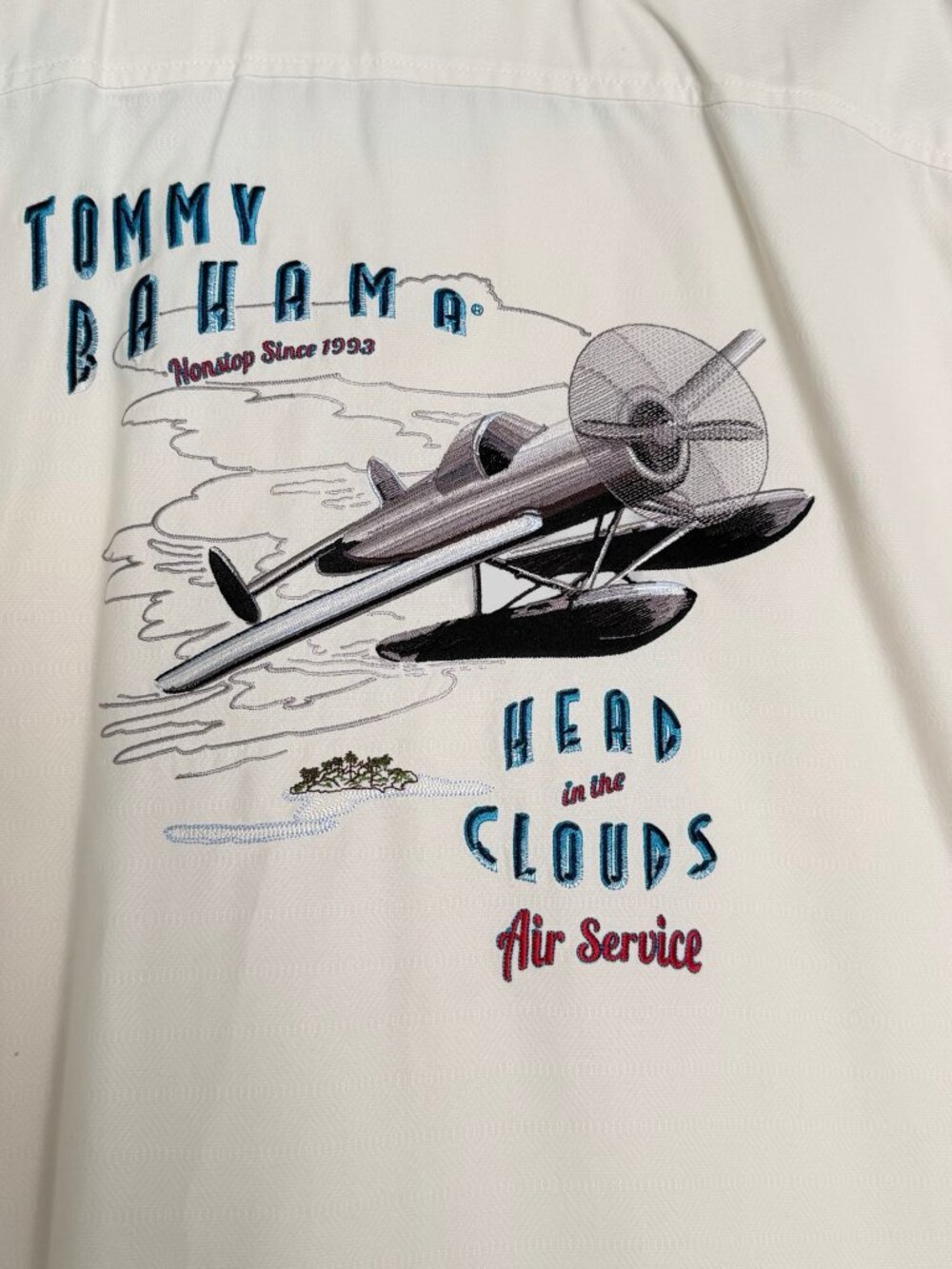 Cream / Beige Medium M size Tommy Bahama shirt.Head in the Clouds Air Service